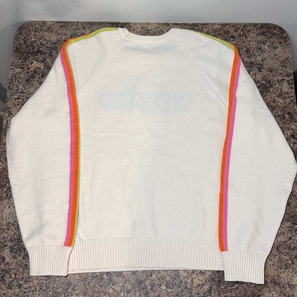 Shiraleah Cream "WEEKEND" Pullover Sweater Retro Rainbow Sleeves Size L NWT! - Picture 12 of 16